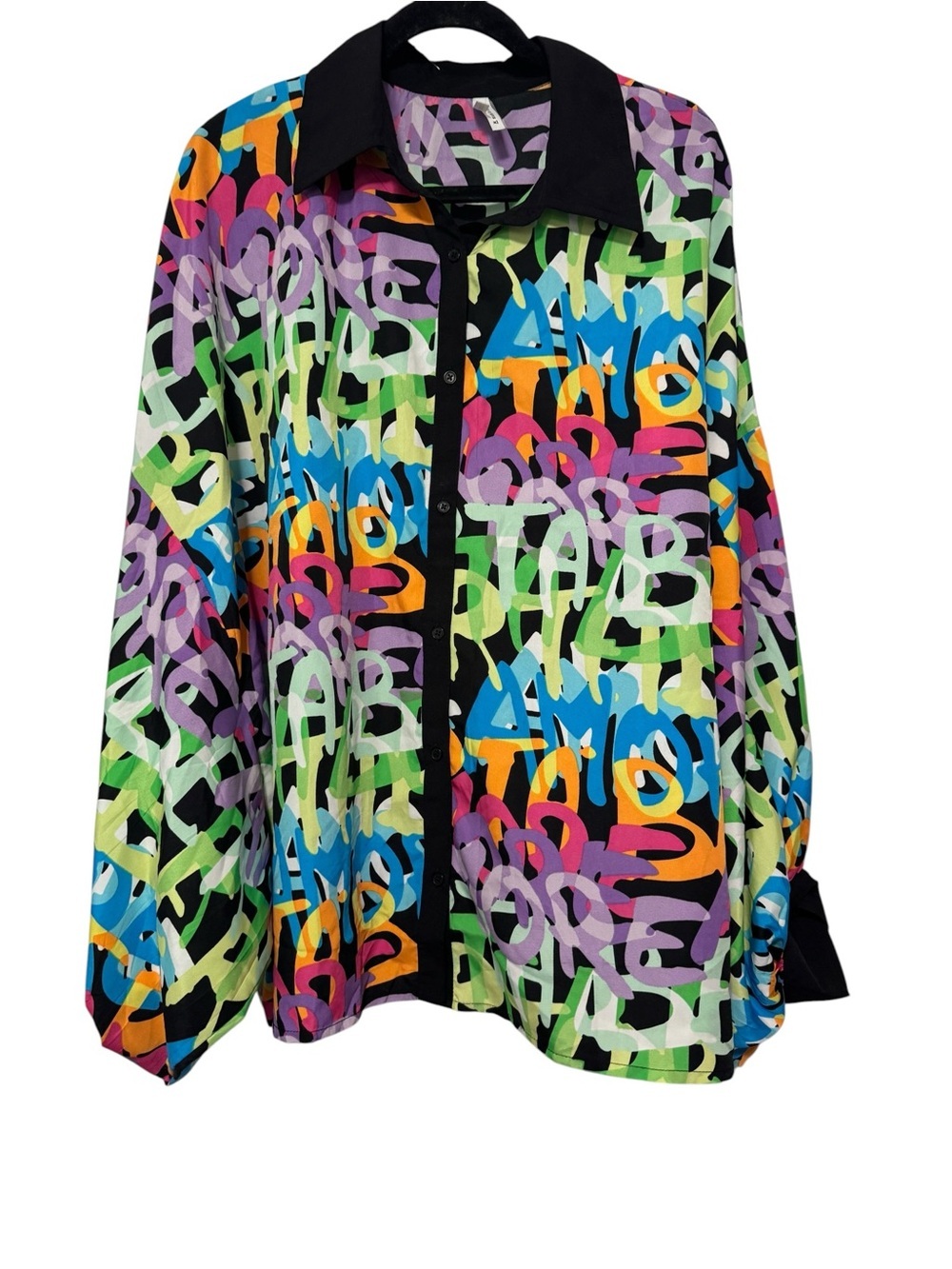 Live 4 Truth Graffiti Print Blouse Oversized Wide Sleeve Button Down Top Size XL